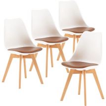 Lot de 4 Chaises de Salle à Manger Scandinaves, Moderne Chaise de Cuisine avec Coussin en Marron & Bois de Hêtre Massif, Blanc & Marron - H.j Wedoo