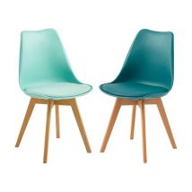 Lot de 2 Chaises de Salle à Manger Scandinaves, Moderne Chaise de Cuisine avec Rembourrée & Bois de Hêtre Massif, Turquoise + Vert Menthe - H.j Wedoo