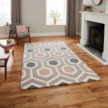 Think Rugs - hk 3661 Grey Rose 150cm x 230cm Rectangle - Grey and Pink