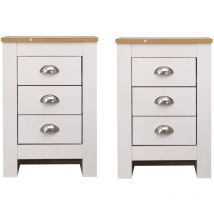 FURNITURE HMD 3 Drawers Bedside Tables White Side Table x 2 PCS