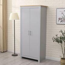 Furniture Hmd - Wooden Grey 2 Doors Wardrobe with Hanging Rail Chest Clothes Storage Unit for Modern,BedRoom Choice,79x49.5x180cm(WxDxH)