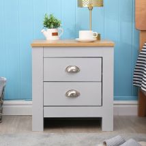 Grey 2 Drawers Bedside Table End Table - Furniture Hmd