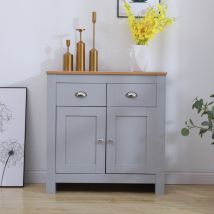 Furniture Hmd - Wooden 2 Drawers 2 Doors Cabinet Chest of Drawers Storage Unit Sideboard,Grey+Oak,79x35x81cm(WxDxH)