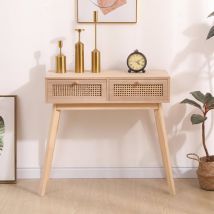 Furniture Hmd - Rattan 2 Drawer Console Table End Hallway Table,Natural