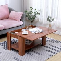 Furniture Hmd - Sliding Coffee/Sofa/End Table with Shelf,Walnut-85x50x45cm(WxDxH)