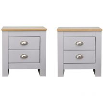 Grey 2 Drawers Bedside Tables x 2 pcs - Furniture Hmd