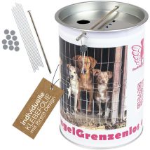 HMF - 46100-07 Spendendose, inkl. individiuelle Klebefolie, Spendenbüchse, Sammelbüchse, 14,5 x 10 cm, lichtgrau