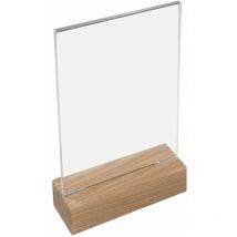 46940 Tischaufsteller mit Holzfuß Din A6 Acryl, Menükartenhalter, Hochformat, 10,5 x 18 x 4 cm - HMF
