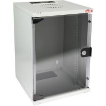 63409-07 Netzwerkschrank, Serverschrank 10 Zoll, 9 he, 300 mm Tiefe, Voll montiert, Glastür, Lichtgrau - HMF