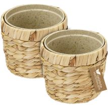 HMF - 37280-14CM-S2 Innovativer Blumentopf geflochten aus Wasserhyazinthe, mit Pflanztopf aus nachhaltigen Rohstoffen, Rund, 2er Set, 14 cm