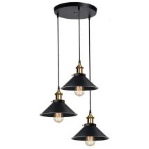 Industrielle Hängelampe mit 3 Leuchten, Retro-Deckenleuchte aus schwarzem Metall, E27-Fassungen, Ø22CM, mit 100CM verstellbarem Kabel für Wohnzimmer,