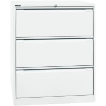 Hängeregistraturschrank Verkehrsweiß 101,6 cm hoch 80 cm breit 62,2 cm tief 3 Schübe mit Schloss Bisley