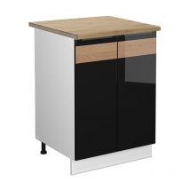 Küchenunterschrank Fame-Line, Schwarz Eiche hochglanz, 60 cm , ap Eiche Vicco