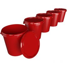 5x Hobbock Eimer mit Deckel 31,5 l, Lebensmittelecht Rot