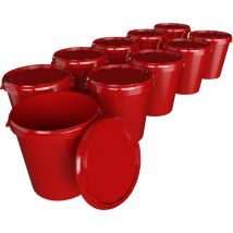 10x Hobbock Eimer mit Deckel 31,5 l, Lebensmittelecht Rot