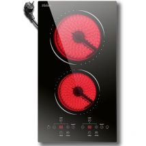Piano Cottura Vetroceramica con spina, 30 cm, 3000 w, controllo touch, doppia zona, 9 livelli di riscaldamento, blocco di sicurezza, timer, cablato