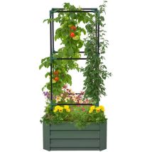 Outsunny - Hochbeet mit Rankhilfe, Blumenkasten mit Offenem Boden, Gemüsebeet, Pflanzkasten, Kräuterbeet für Garten, Balkon, Verzinkter Stahl, Grün,