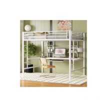 Minkurow - Hochbett, 140200 cm, Bettgestell Metallbett, Eisenbett, Hochbett mit Schreibtisch und zwei Bücherregalen für Kinder, Jugendliche und