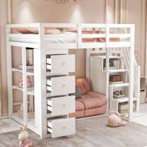Hochbett 140x200 Cm Mit Stauraum-schubladen Und Sicherheitsleiter