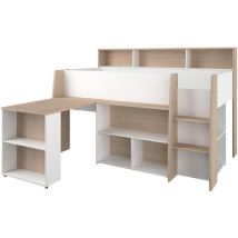 Hochbett Lucas Von Parisot In Japanische Eiche Und Weiß Mit Schreibtisch Jugendzimmer Möbel - Jugendzimmer Kinderzimmer Möbel Teenagerzimmer - 
