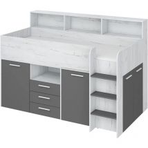 Bim Furniture - Hochbett Mit Schreibtisch Neo Rechte Seite Weiß Handwerkskunst / Graphit