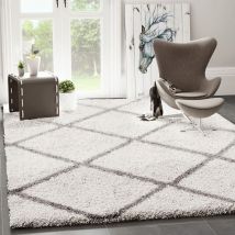 Vimoda - Hochflor Teppich Wohnzimmer Schlafzimmer Küche Shaggy Skandinavisch Rautenmuster ,150 cm Quadrat
