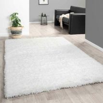 Vimoda - Hochflor Teppich Wohnzimmer Shaggy Super Weich Soft Pastellfarben Einfarbig,Weiß, 160x230 cm