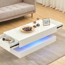 Ainpecca - Table basse haute brillance avec 2 tiroirs table de canapé rectangulaire avec lumière led rgb salon
