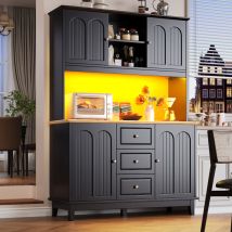Hochschrank Mdf Schwarz/natur 120x40x180 Cm Mit Led-beleuchtung, 3-fach Verstellbaren Fächern, Usb-anschluss Und Kippschutz