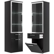 Lomadox - Hochschrank RIMAO-100 Hochglanz anthrazit, Glastür, b x h x t ca.: 40 x 134,5 x 30 cm - anthrazit