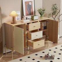 Hochschrank, Sideboard, Länge 123,5 cm, 2-türiger Schrank mit 3 Schubladen und einzigartigem Sunburst-Design