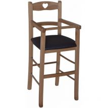 Hochstuhl aus hellem Nussbaumholz mit gepolsterter Sitzfläche aus braunem Kunstleder