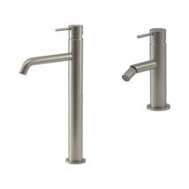 Hochwaschbeckenmischer und Bidet in gebürsteter Stahlfarbe Gattoni Easy KITEASY2NS