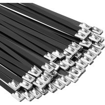 Hochwertige, Schwarze Kabelbinder Aus Edelstahl 304 Mit Epoxidbeschichtung, Kabelschloss, Auspuffband, Mehrzweckbinder, 100 Stück, 1000 Mm (40 Zoll)