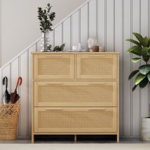 Hochwertiger 4-schubladen-rattanschrank Mit Massivholzgriffen - Geeignet Für Schlafzimmer, Wohnzimmer, Esszimmer, Flur - Maße: B80/h80/t38 Cm