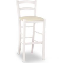Hocker Venezia aus lackiertem Holz weiß Anilina h 73 Sitz Kunstleder beige