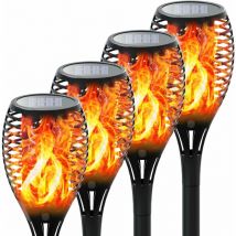 Hofuton 4 Pack Lumière Solaire Flamme Lumière Solaire Extérieure Flamme Dynamique réaliste étanche IP65 pour décorer le Jardin, la Terrasse, le