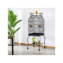 Hofuton Cage à Oiseau avec Toit Ouvert Volière sur Roulettes pour Canaries Perroquet Perruches et Calopsitte 59 x 59 x 150 cm Noir