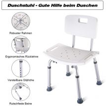 Wyctin - Hofuton Chaise de Douche avec Dossier Réglable en hauteur 512670-83.5cm Blanc