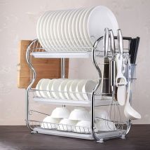 Wyctin - Hofuton Égouttoir à Vaisselle à 3 Niveaux Fournitures de Cuisine Support de Rangement Égouttoir avec Baguettes / Porte-gobelet / Support de