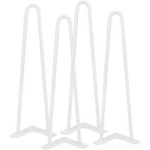 Hofuton Lot 4 Pieds de Table en Épingle à Cheveux, Jambes en Métal de Bricolage, 2 Barres d'Acier, Plus Forte, avec Vis et Protecteurs de Sol, Blanc