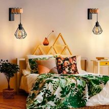 Wyctin - Hofuton Lot de 2 Applique Interieur, Lampe Murale en Bois et Fer E27 Vintage Rétro Intérieure Applique Murale pour le Couloir Maison de