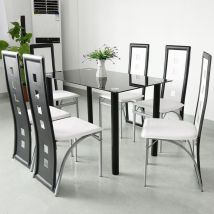 Hofuton Lot de 8 Chaise Cuisine, Chaise de Salle à Manger, Dossier Haut de la Cuisine, Confortable et Durable - Blanc Noir