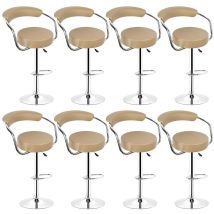Hofuton Lot de 8 Tabourets de Bar, Réglable en Hauteur avec Dossier, Revêtement en pu, Rotatif à 360 Dégrées, pour Comptoir, Cuisine, Brun