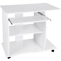 Wyctin - Hofuton Meuble Bureau Informatique pour Ordinateur à Roulettes avec Grand Support Clavier Coulissant Blanc