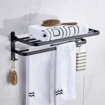 Hofuton Porte Serviette Salle de Bain avec Barre à Serviettes et Crochets, 60cm Porte Serviette Murale pour Bain, Noir