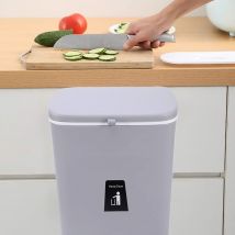 Hofuton Poubelle Suspendue 9L de Cuisine, Petite Poubelle avec Couvercle et Grattoir pour Portes d'armoires Chambre Bureau Salle de Bain Dortoir à