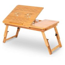 Wyctin - Hofuton Table de Lit Pliable, en Bambou, Table pour Ordinateur Portable, Hauteur Réglable, avec Tiroir, Dimensions 663530cm