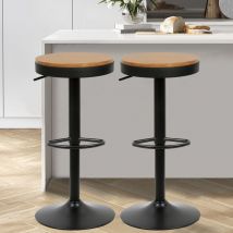 Hofuton Tabouret de Bar en Bois et Cadre Métallique Tabouret Cuisine à Hauteur Réglable Chaise de Bar Vintage Lot de 2 Noir Marron