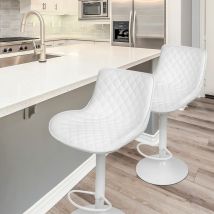 Hofuton Tabouret de Bar Lot de 2, Chaise de Bar Pivotants avec Dossier, Tabourets de Bar Réglable en Cuir pu, Chaise Haute Bar Moderne, Blanc